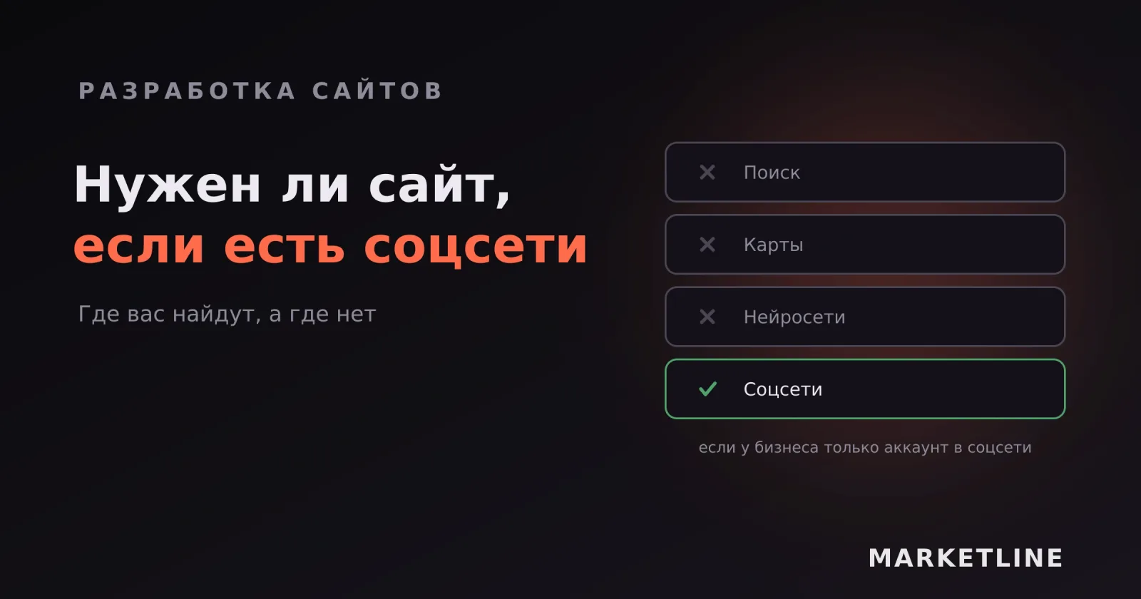 Список каналов, где бизнес без сайта не показывается: поиск, карты, нейросети