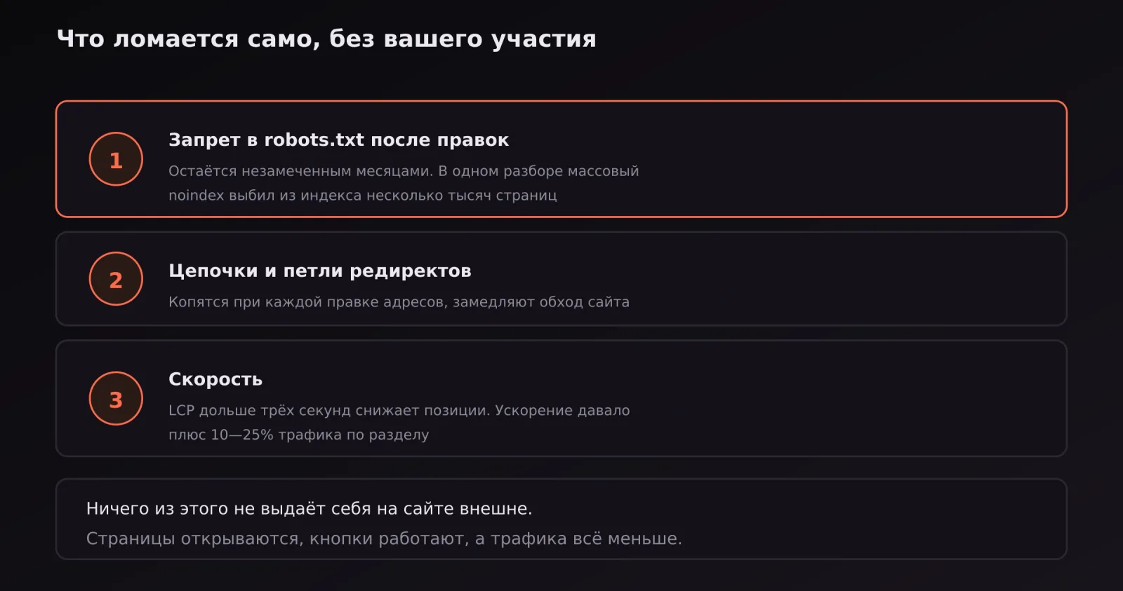 Технические проблемы, которые накапливаются на сайте без обслуживания