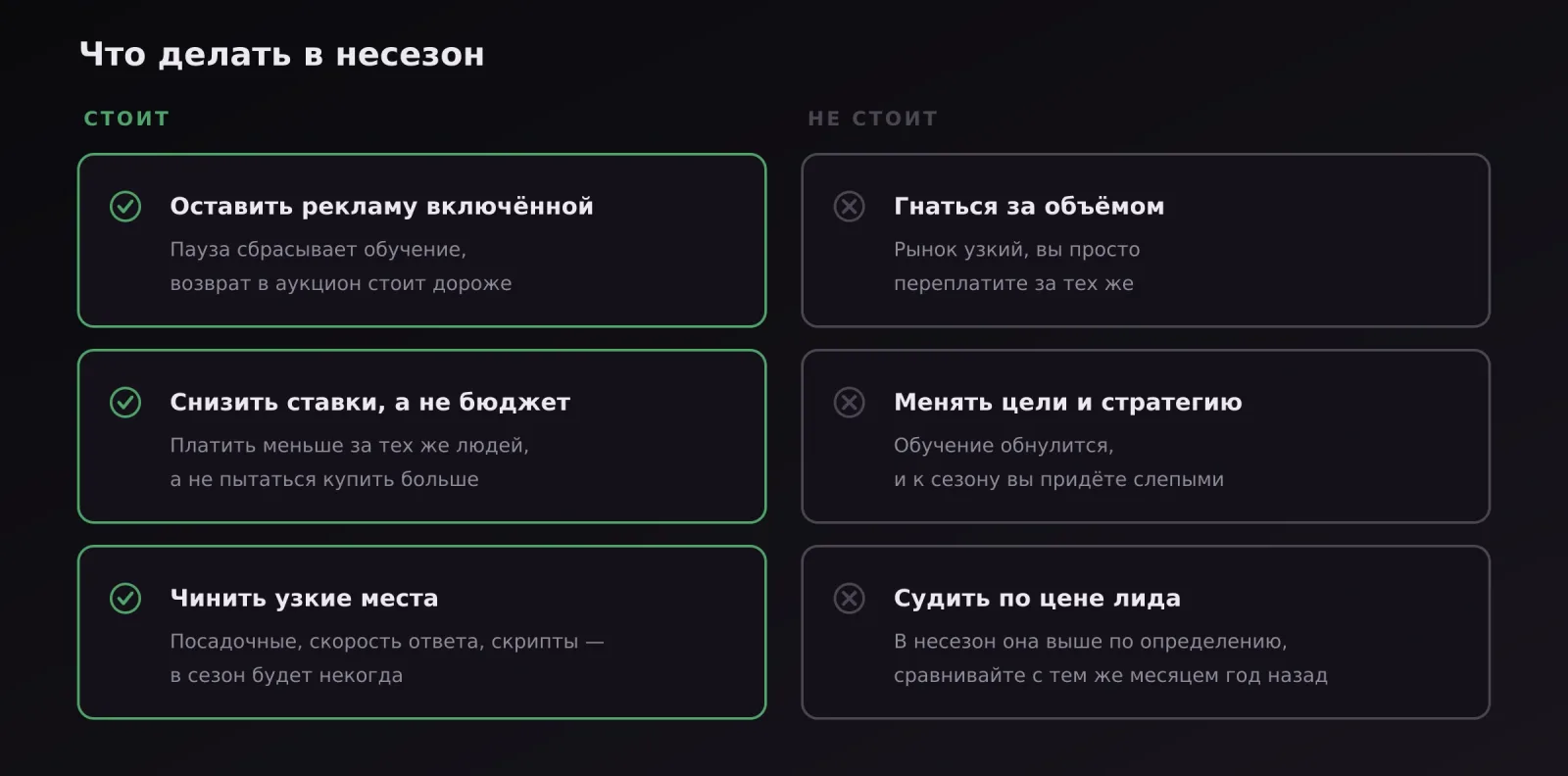 Что стоит и чего не стоит делать с рекламой в низкий сезон